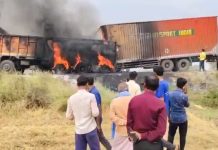 बेमेतरा में तेज रफ्तार कंटेनर ने ट्रक को मारी टक्कर, ड्राइवर गंभीर रूप से घायल